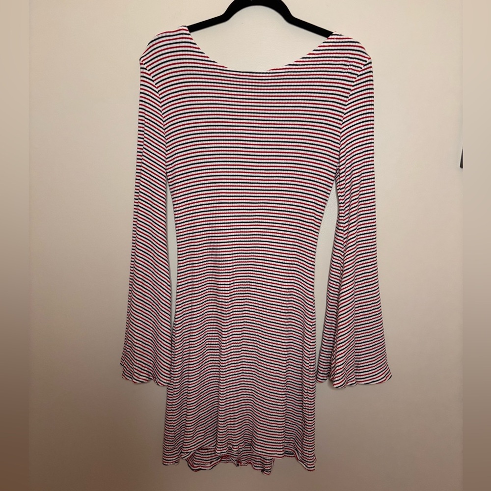 Striped Bell-Sleeve Knit Dress in Red and White - Picture 3 of 5